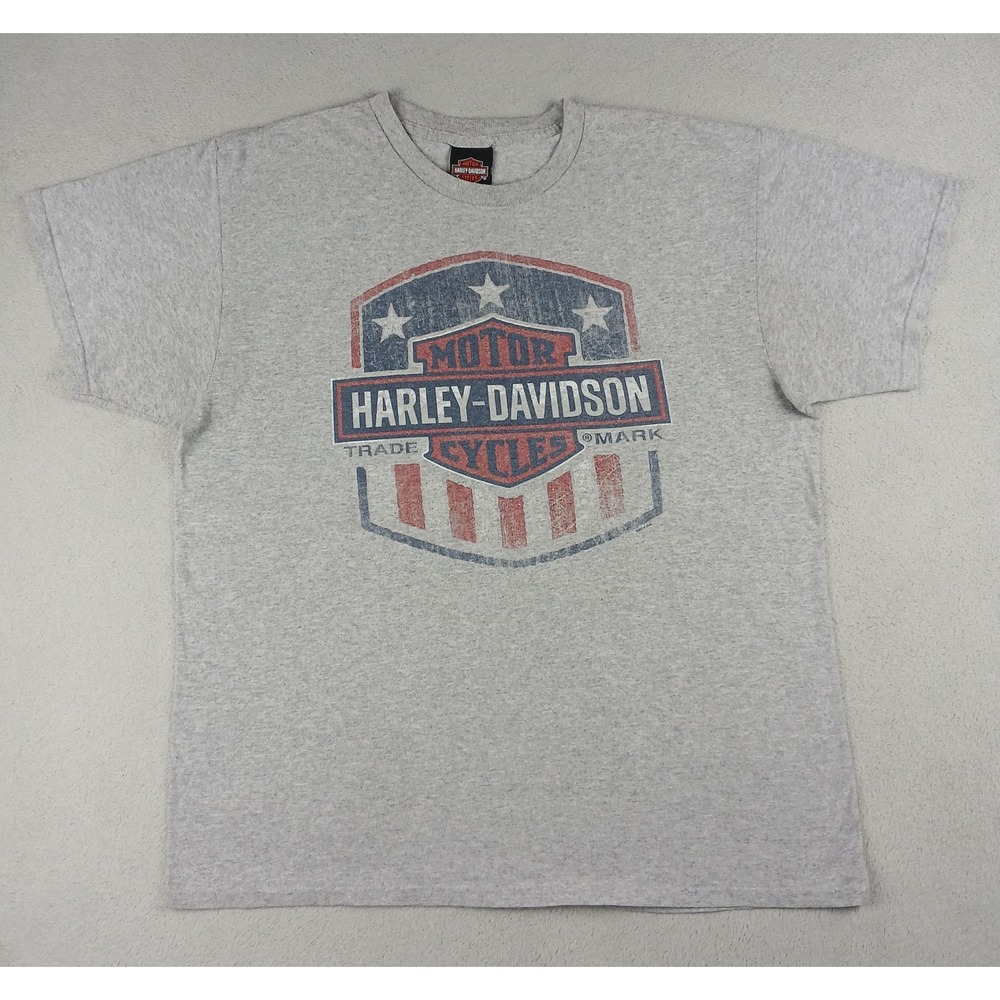 Harley-Davidson T-Shirt Mens Large Milwaukee WI Shield Graphic Gray Made in USA